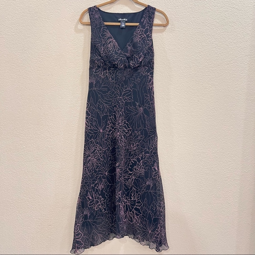 VTG MEGAN MATTHEW Dress Women 8 Black Pink Floral Chiffon Whimsygoth 90s Friends
